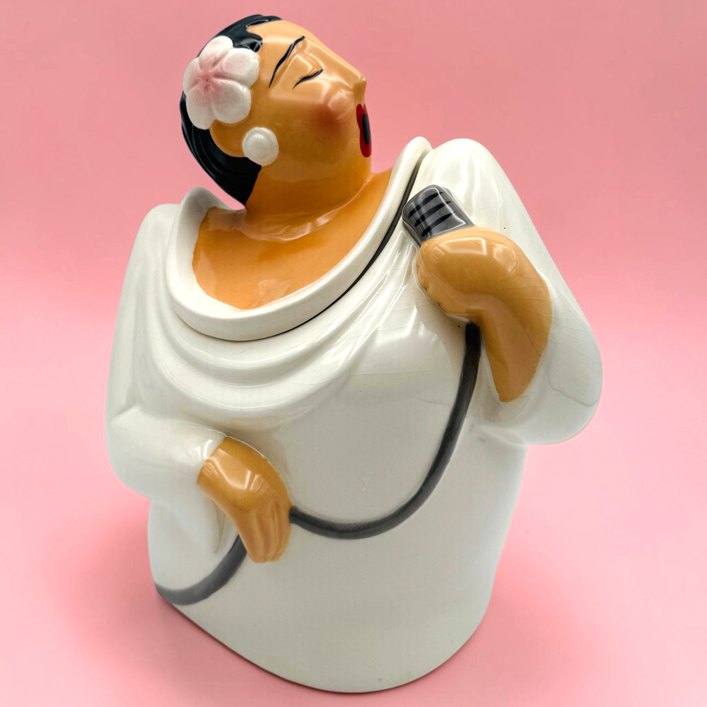 Clay Art Jazz Series Lady Singer Cookie Jar + Lid Vintage 1990 Ceramic 9" READ